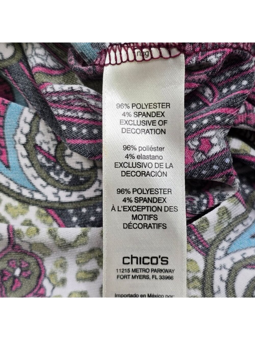 Chicos Size 2 Large Peasant Blouse Paisley Long Sleeve Top Ruffle Front - Picture 3 of 4